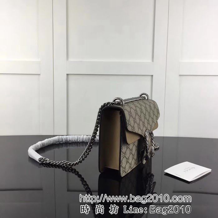 GUCCI古馳原單 新款專櫃品質 原單貨 實物實拍 421970 啡pvc配卡其 鏈條單肩斜挎包 HY1011